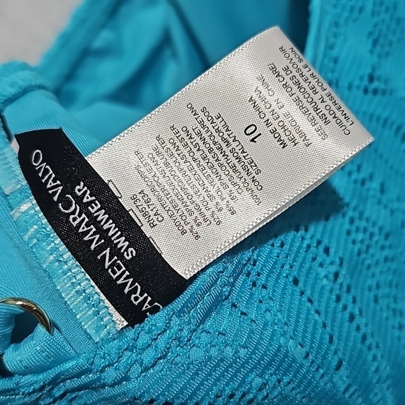 Carmen Marc Valvo Capri‎ Blue Mesh Padded Bra One Piece Swimsuit Size 10 NWT - Picture 5 of 6